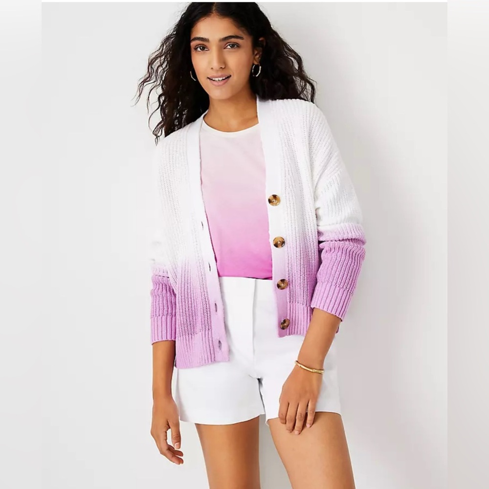 Ann Taylor NWT Trendy Ombré‎ Cardigan White & Purple Size Large